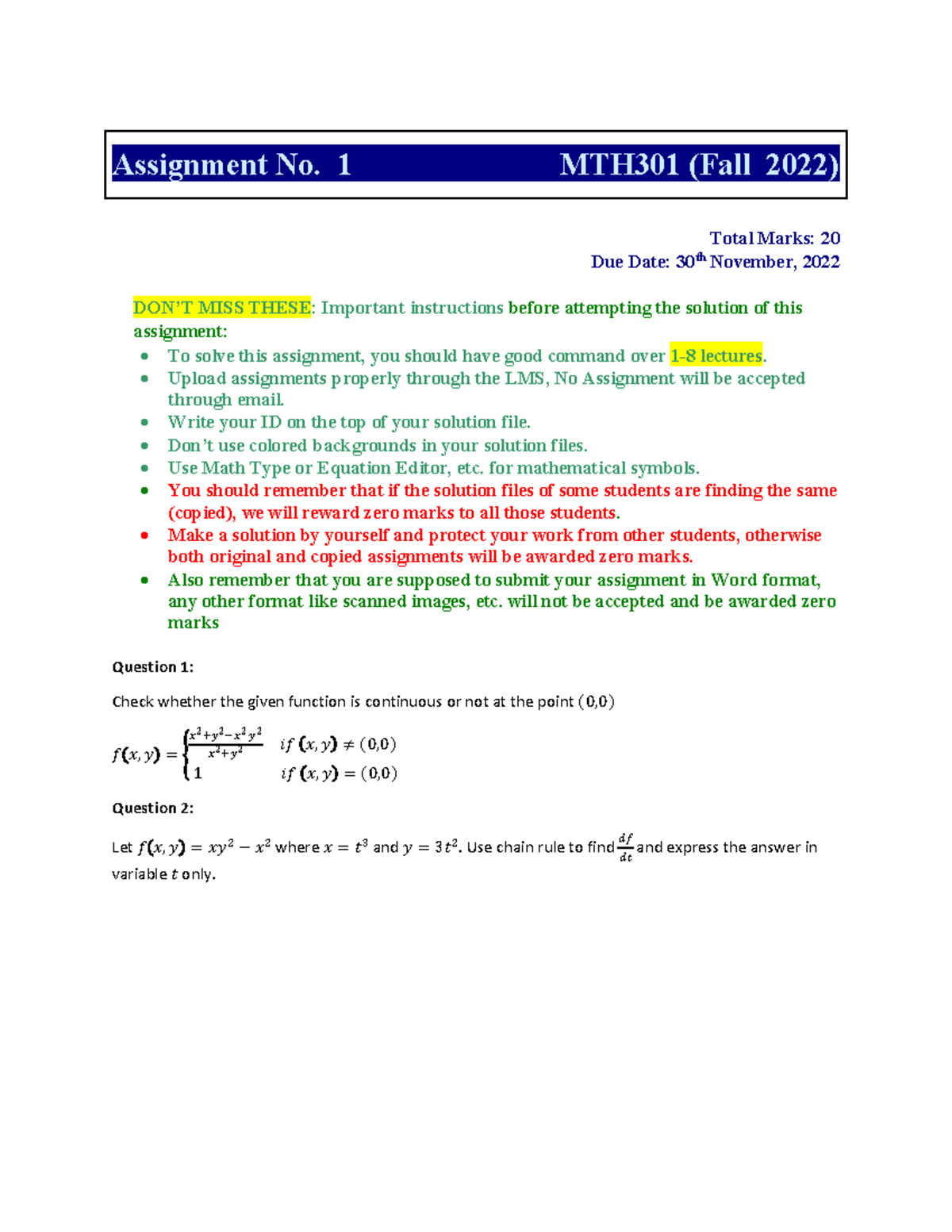 mth301 assignment 1 solution 2022 in word