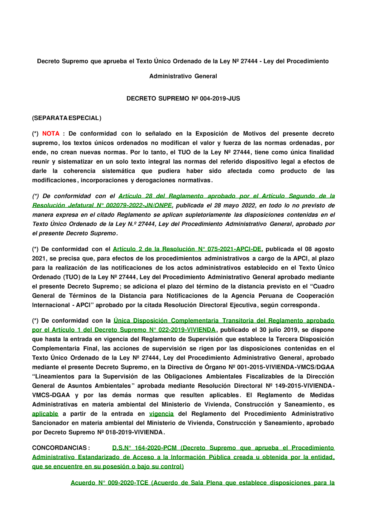 TUO LPAG D.S. 004-2019-JUS Spij Set 2023 - Decreto Supremo Que Aprueba ...