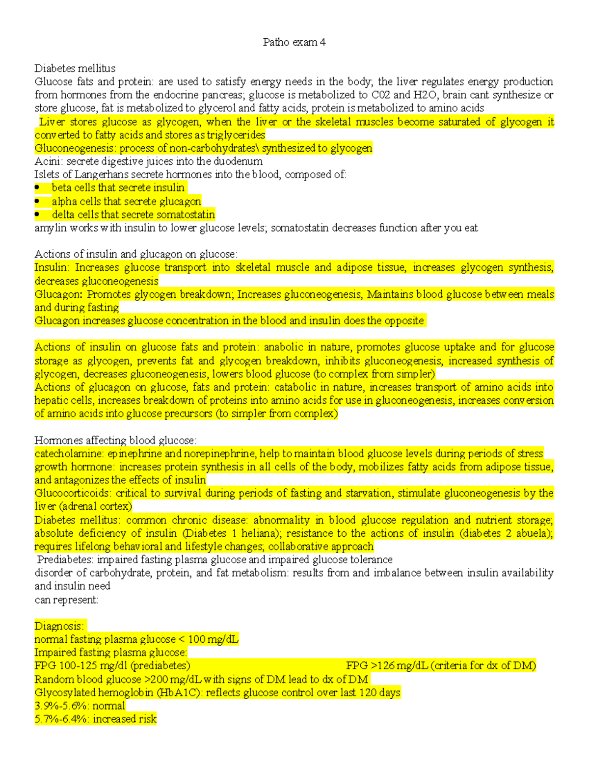 Patho Exam 4 - 9%-5%: Normal 5.7%-6%: Increased Risk > 6%: DM Types Of ...