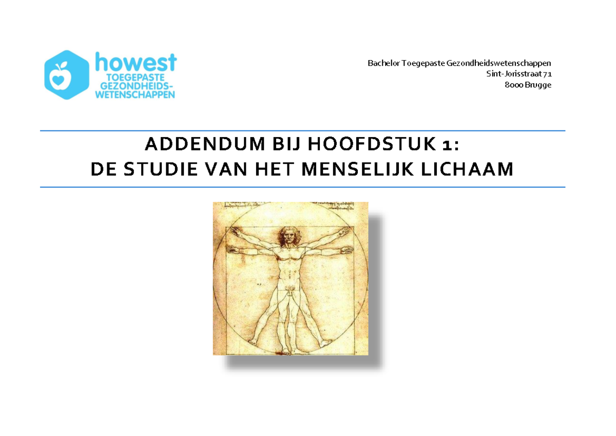 Addendum bij hoofdstuk 1 - De studie van het menselijk lichaam