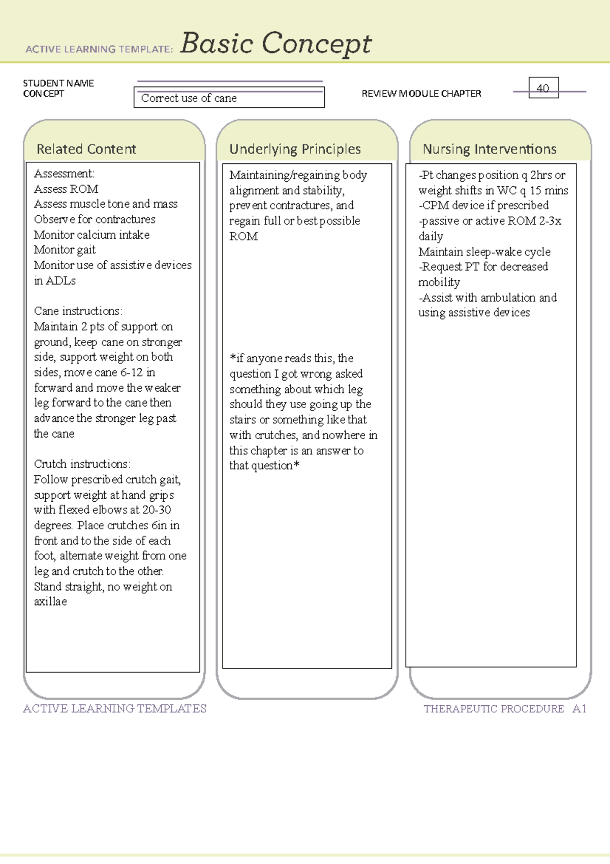 ATI Active Learning Template Cane Use - ACTIVE LEARNING TEMPLATES ...