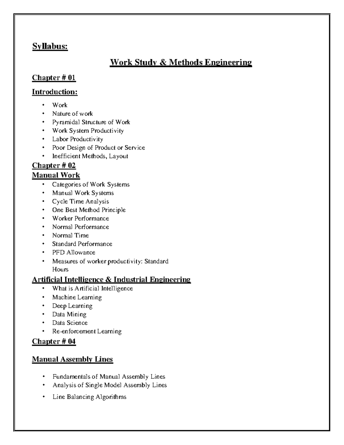 WSME Syllabus - work study and method engineering - Syllabus: Work ...