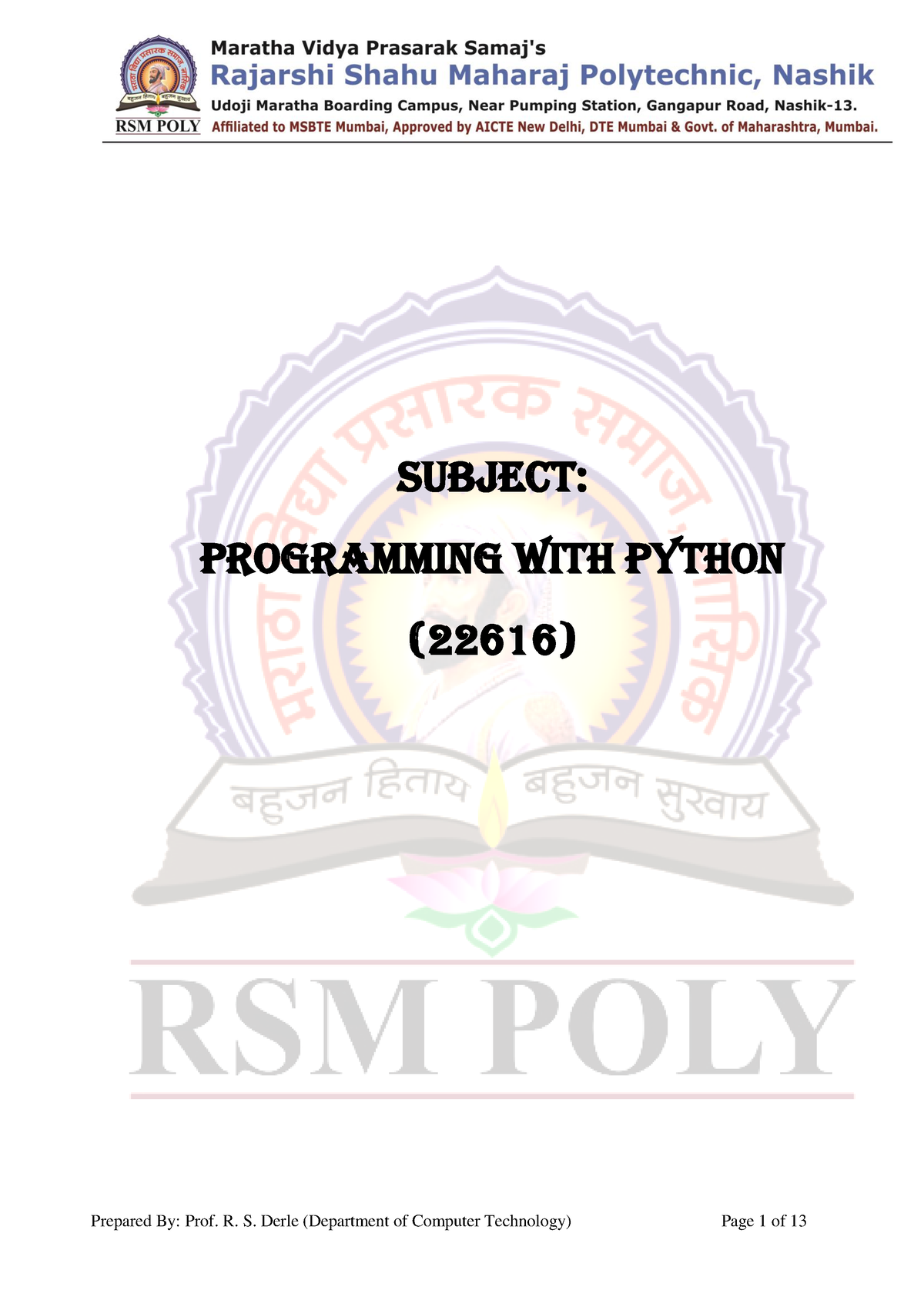 PWP22616-QB-Upload - Subject: Programming With Python (22616) Chapter ...