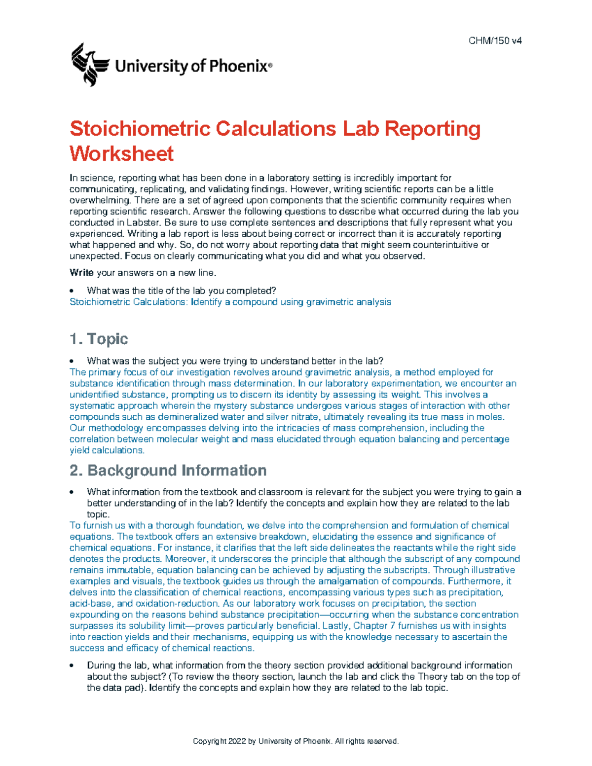 Chm150 v4 wk6 stoichiometric calculations lab report observational copy ...