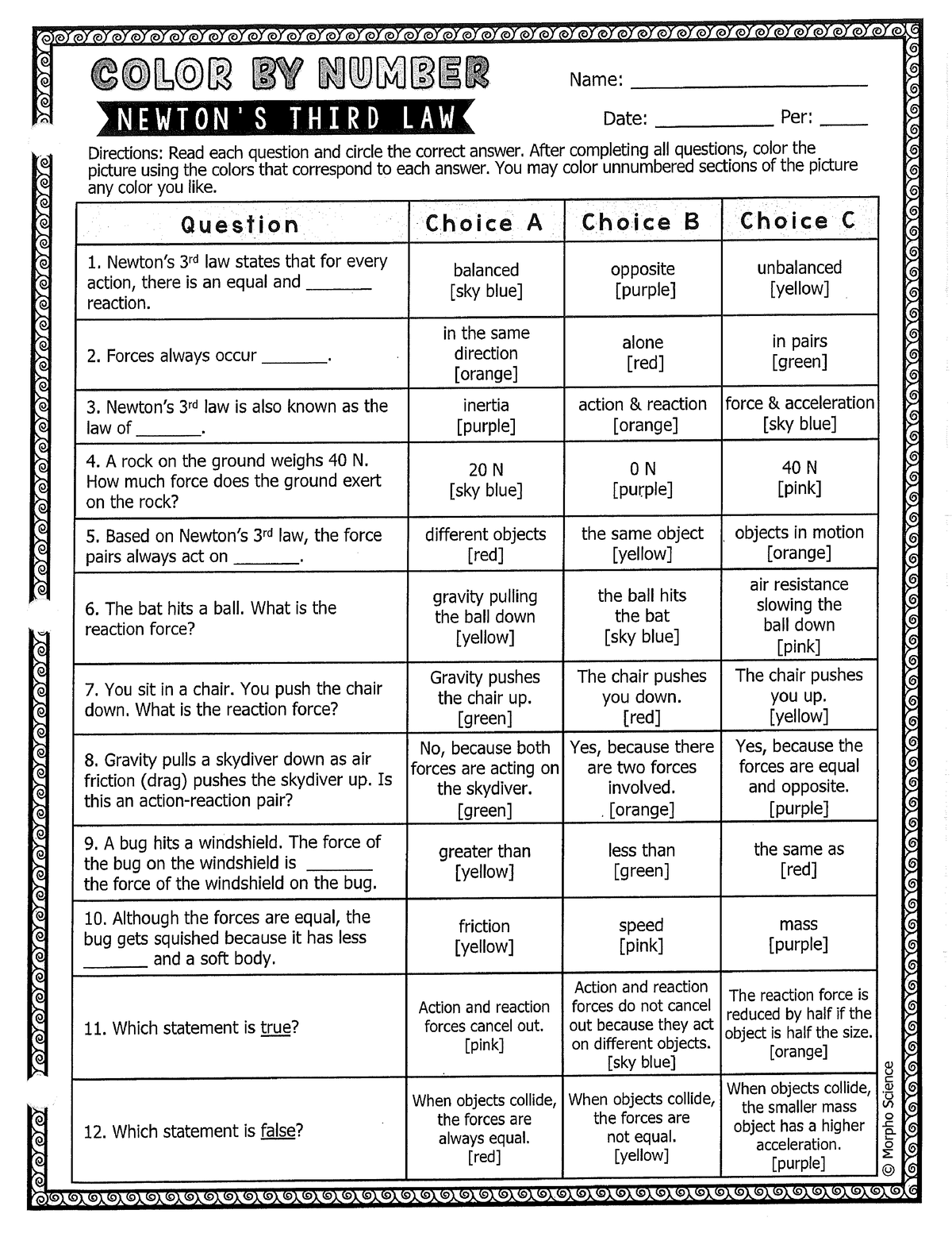 Newtons Third Law Color by Number - Studocu