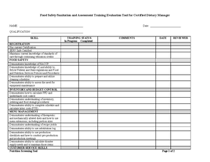 Competency Training Tool-Certified Dietary Manager training outline ...