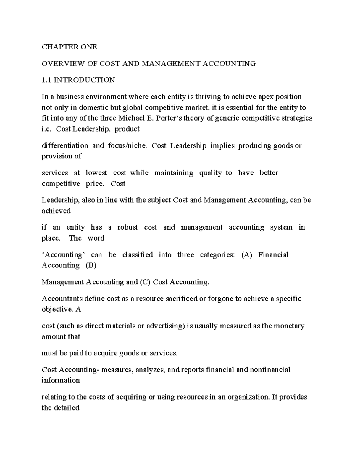 Cost - CHAPTER ONE OVERVIEW OF COST AND MANAGEMENT ACCOUNTING 1 ...