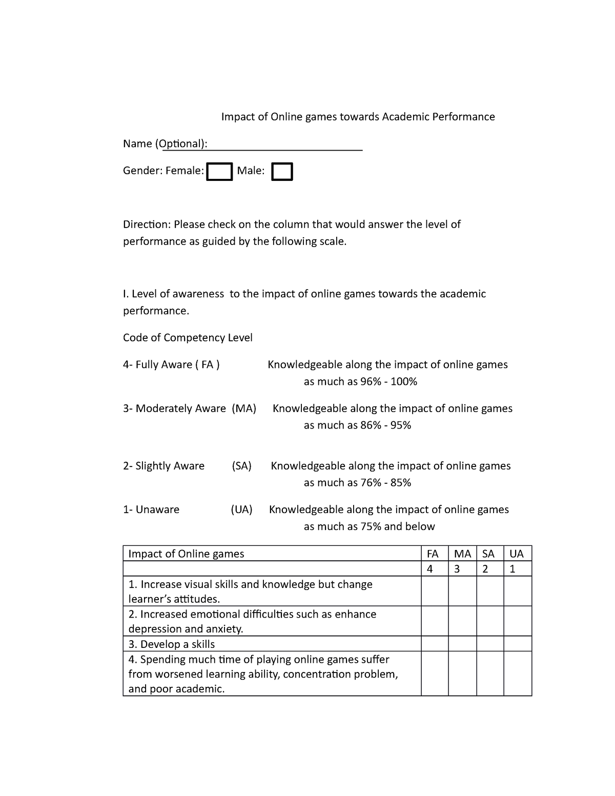 quantitative research questionnaire about online games