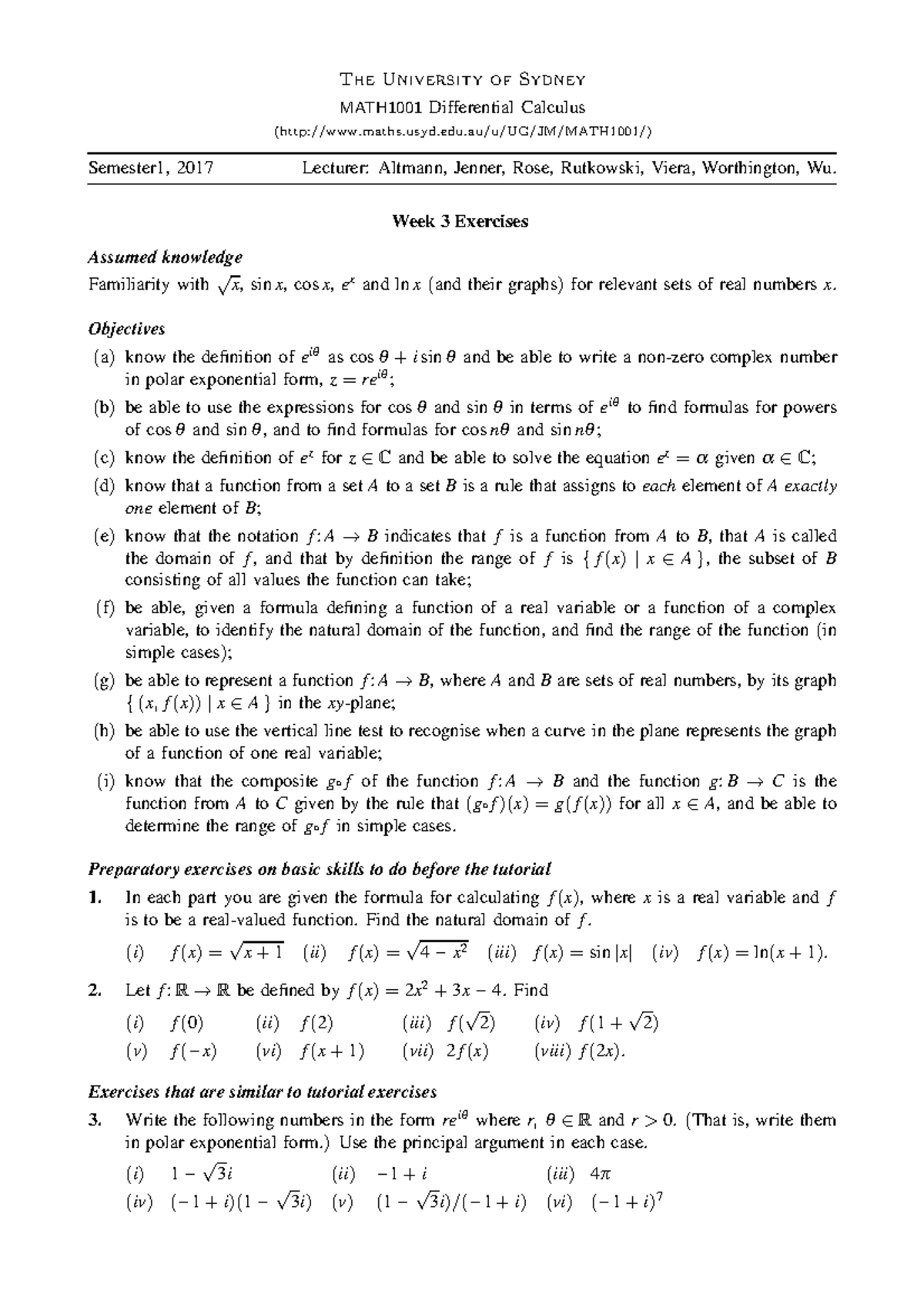 M1001e03 - week 3 - The University of Sydney MATH1001 Differential ...