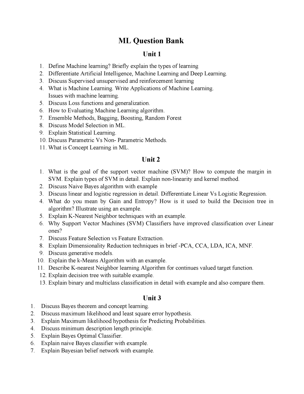 Question Bank Cse Ec Ml Ml Question Bank Unit Define Machine