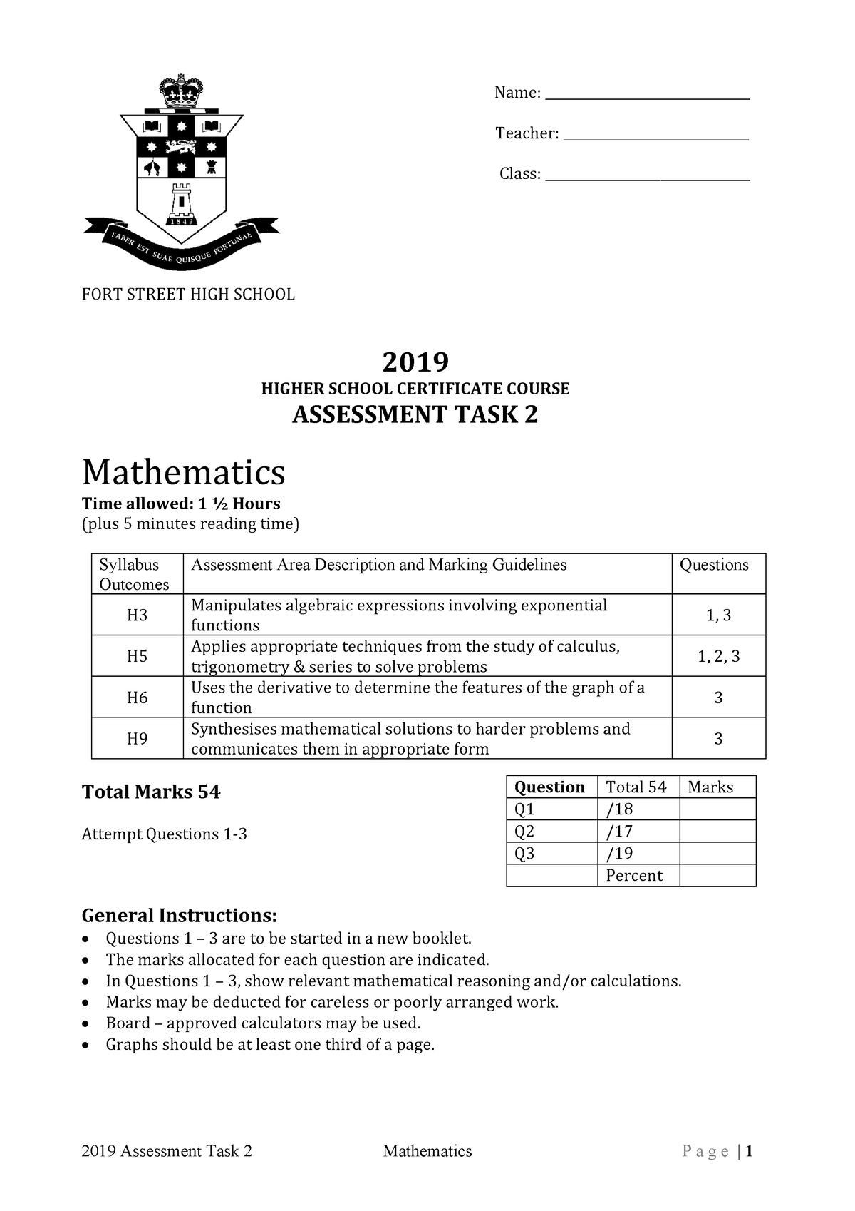 2019 Yr 12 2 Unit Assess Task 2 - Name ...