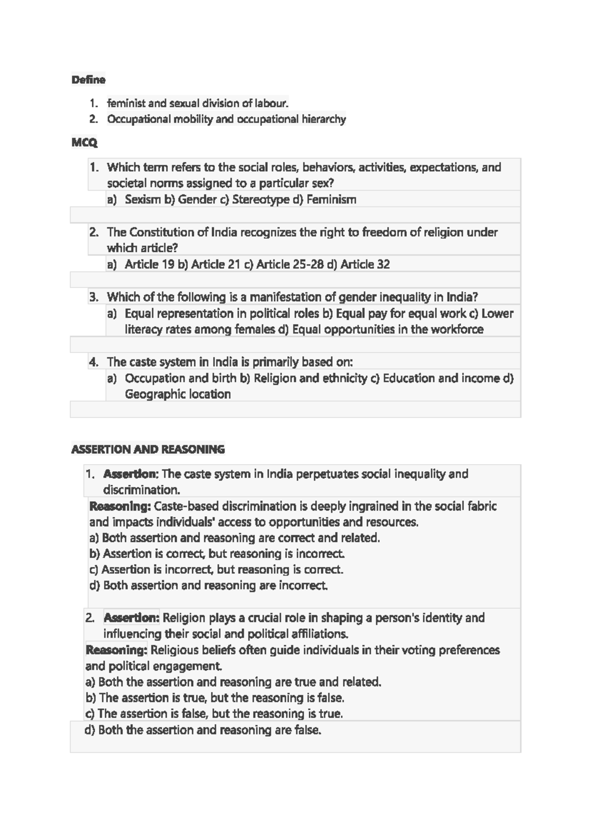 Assignmnet civics ch-4 class 10 - Define 1. feminist and sexual ...