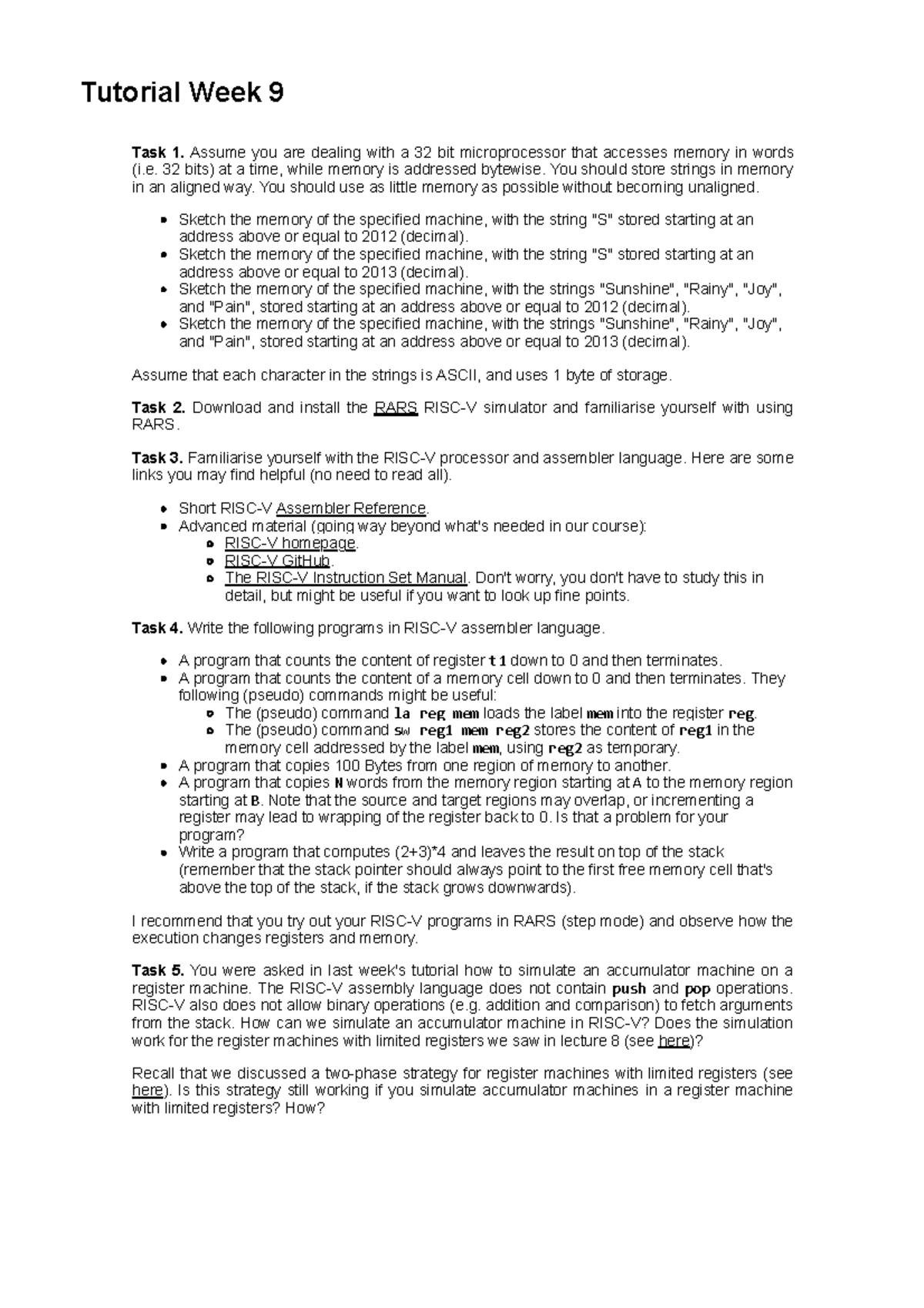 Tutorial Week 9 - Exercise Sheet - Tutorial Week 9 Task 1. Assume you ...