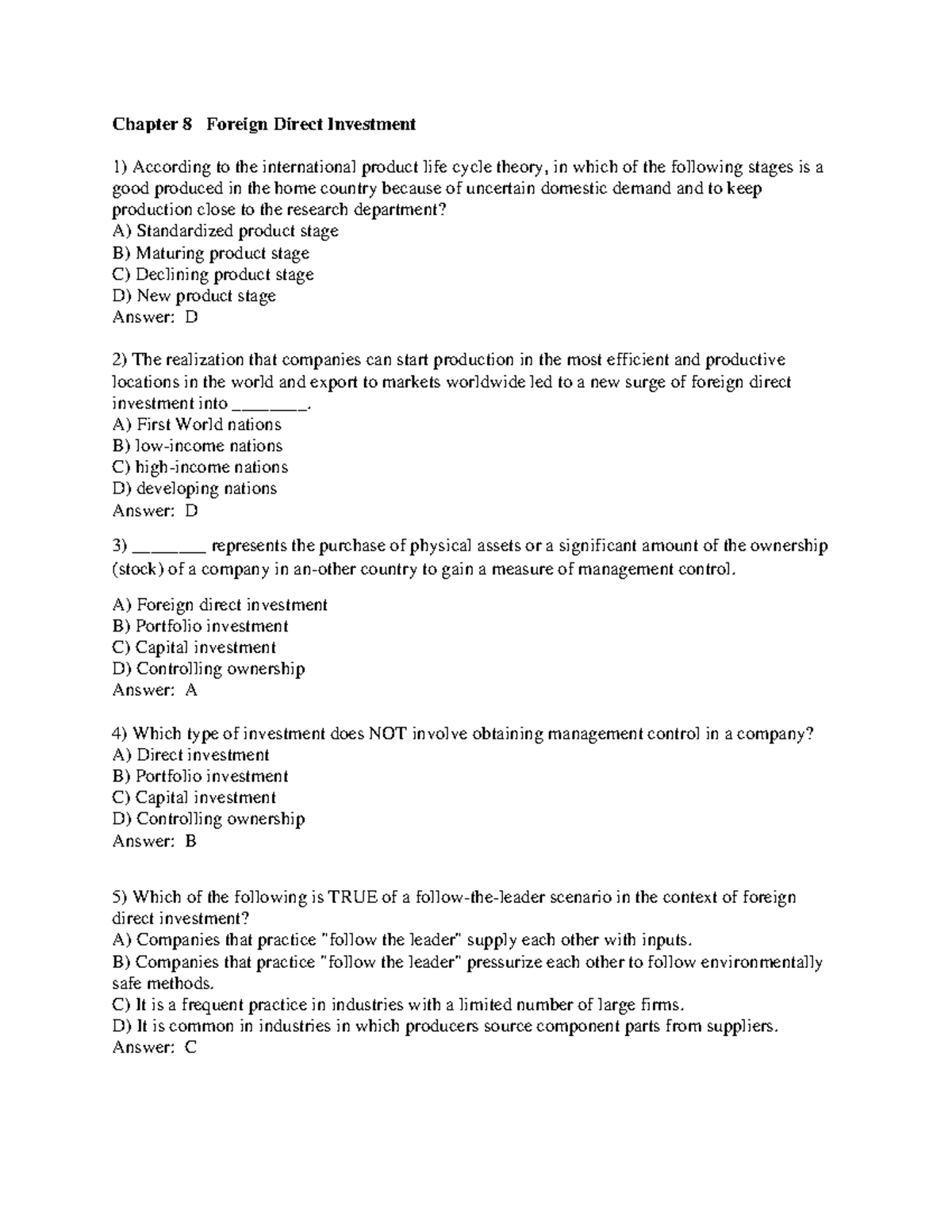 Exercise 3لا - Chapter 8 Foreign Direct Investment 1 ) According To The ...