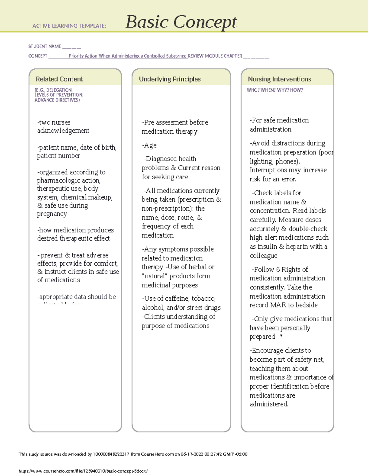 Basic concept 8 - STUDENT NAME ________ CONCEPT ________ Priority ...