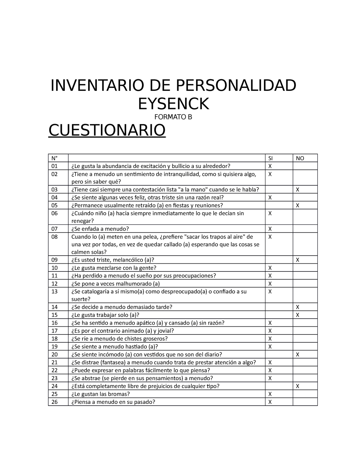 Informe Del Test De Eysenck - INVENTARIO DE PERSONALIDAD EYSENCK ...