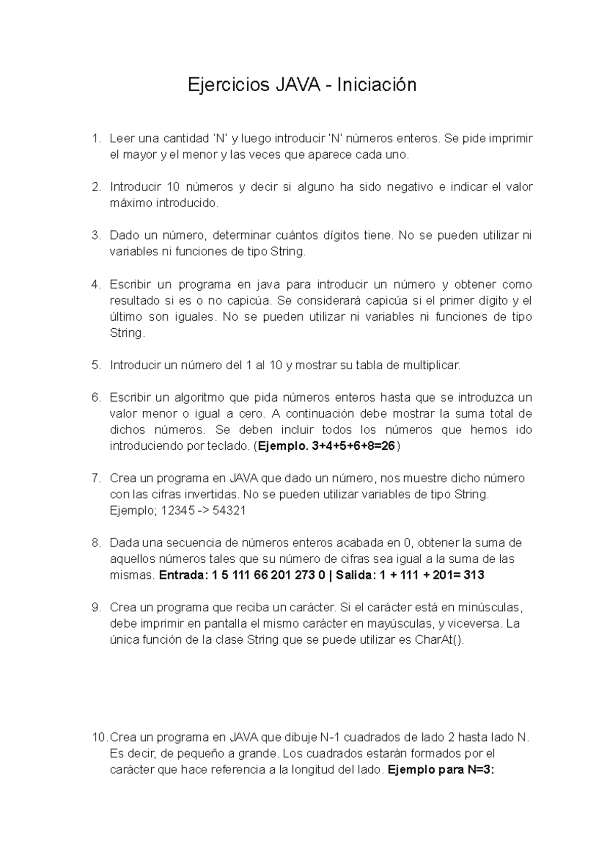 Práctica 1 JAVA - Iniciación - Ejercicios JAVA - Iniciación Leer una ...