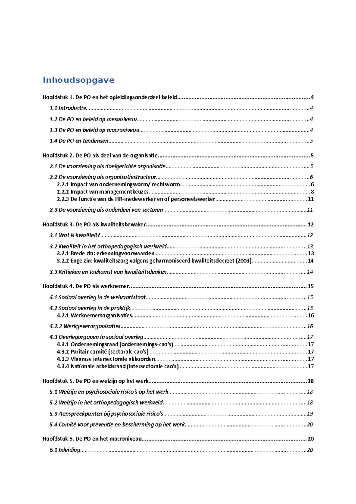 Beleid - Samenvatting Van Cursus + Kennisclips - Inhoudsopgave ...