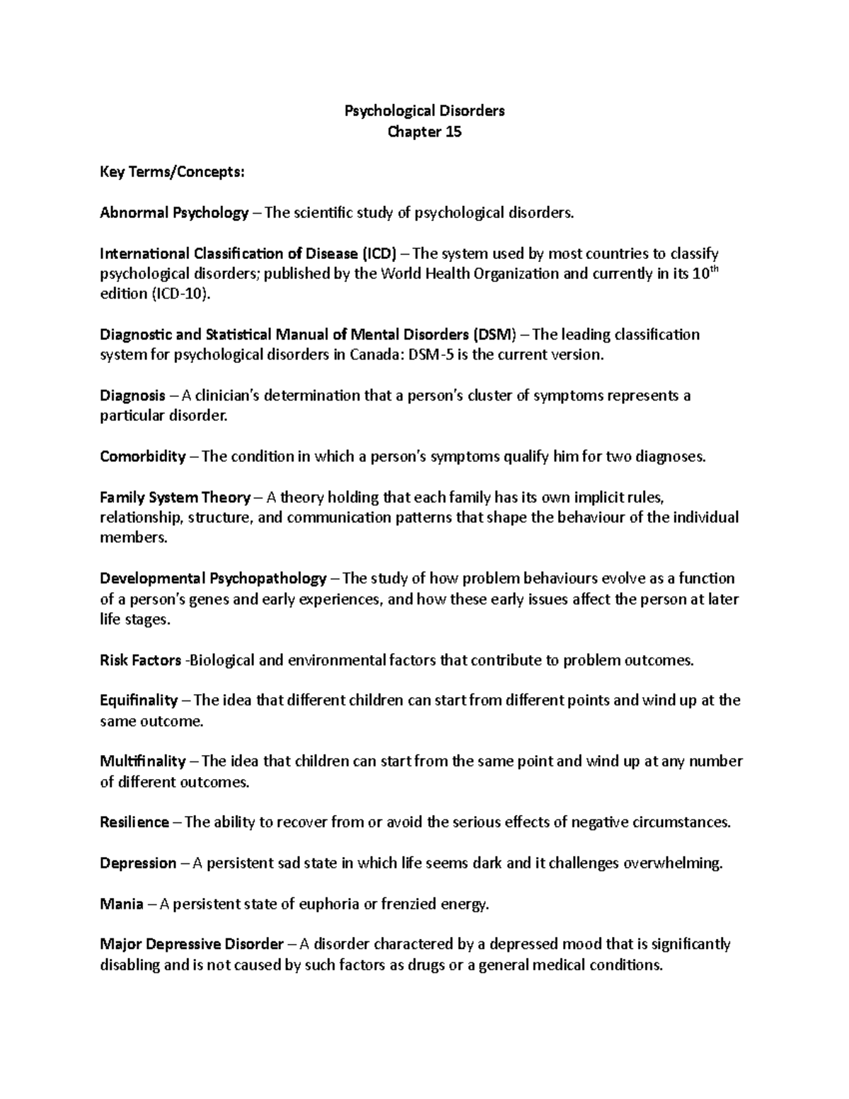 PS101 Ch 15 - Notes - Psychological Disorders Chapter 15 Key Terms ...