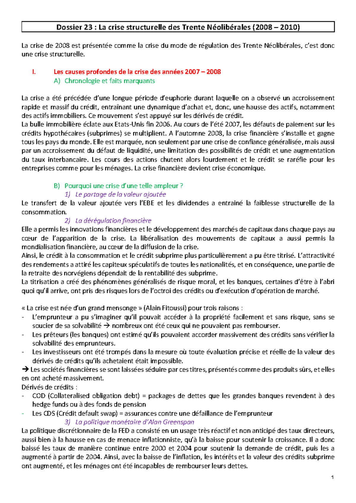 La crise des Subprimes - Notes de cours Macroéconomie S2 - Dossier 23 ...