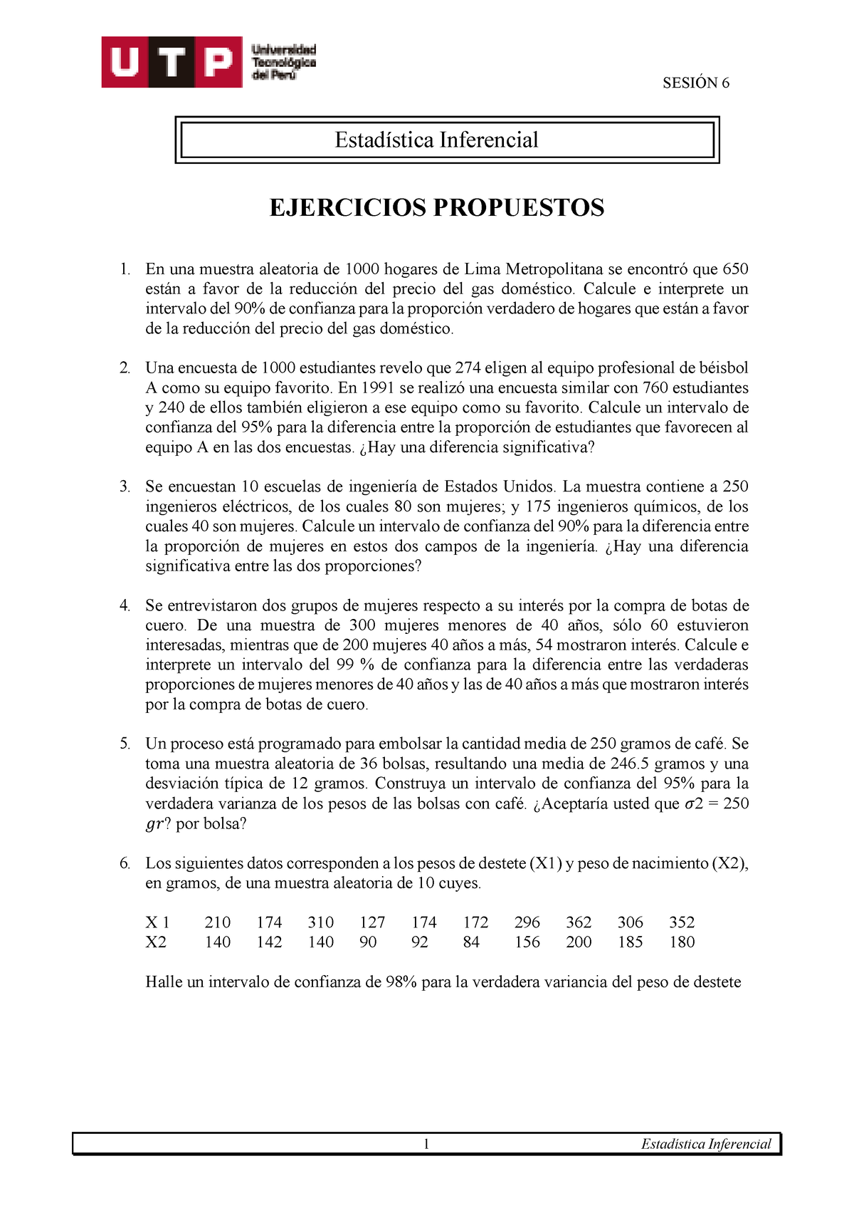 S03.s2 - Resolver Ejercicios - Estadística Inferencial - UTP - Studocu