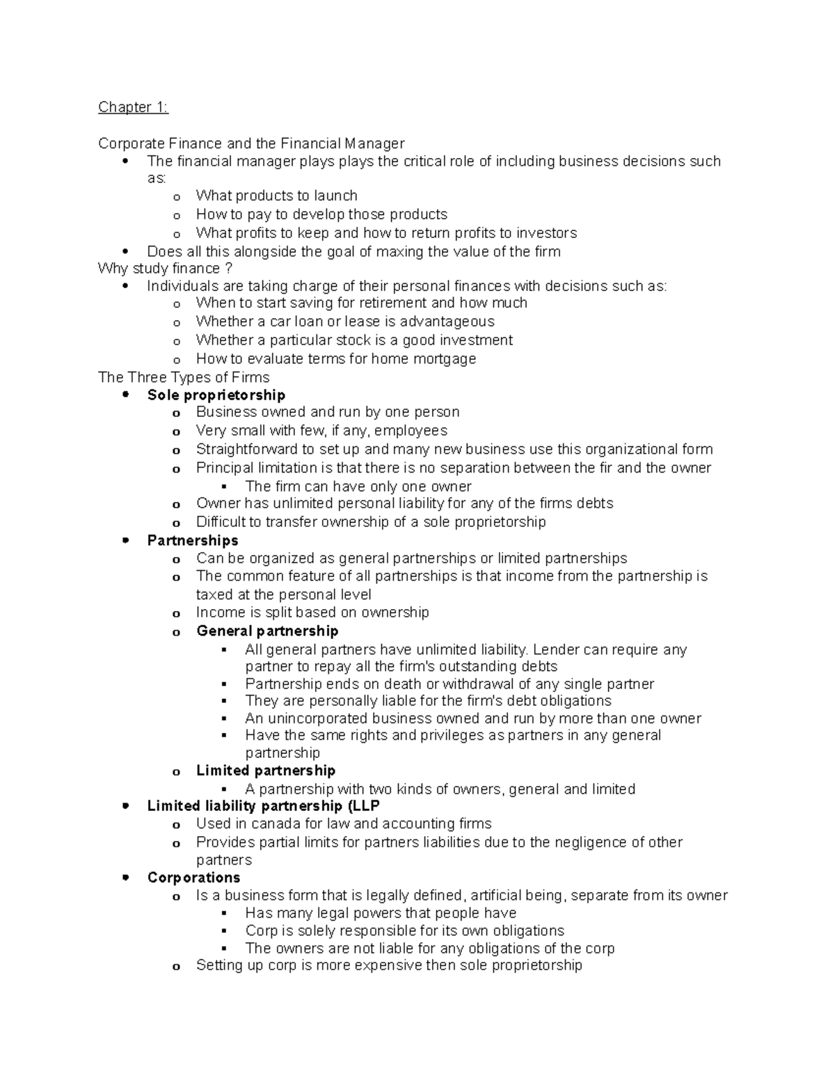 Fin300 - Lecture notes 1 - Chapter 1: Corporate Finance and the ...