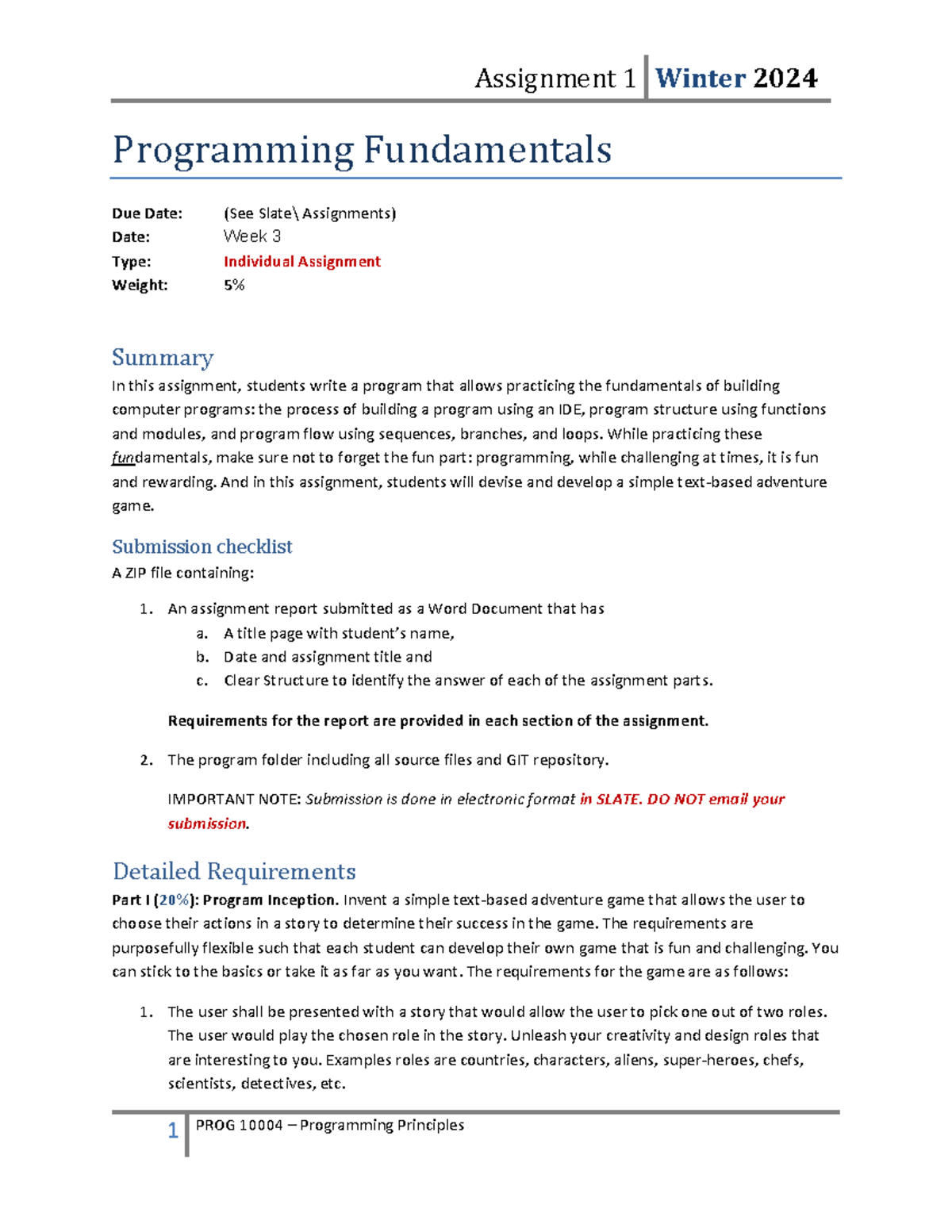 Assignment 1 - Programming Fundamentals - Programming Fundamentals Due ...