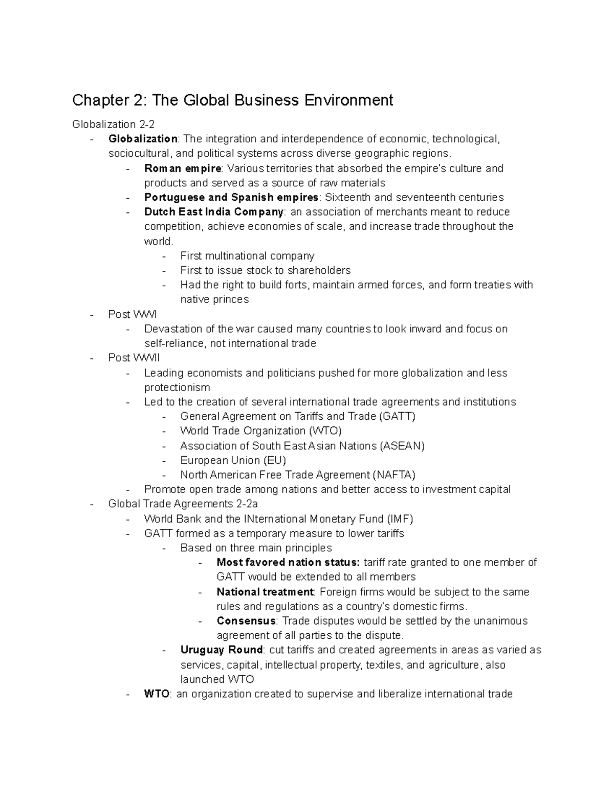 MGMT 310 Chapter 2 - Chapter 2: The Global Business Environment ...