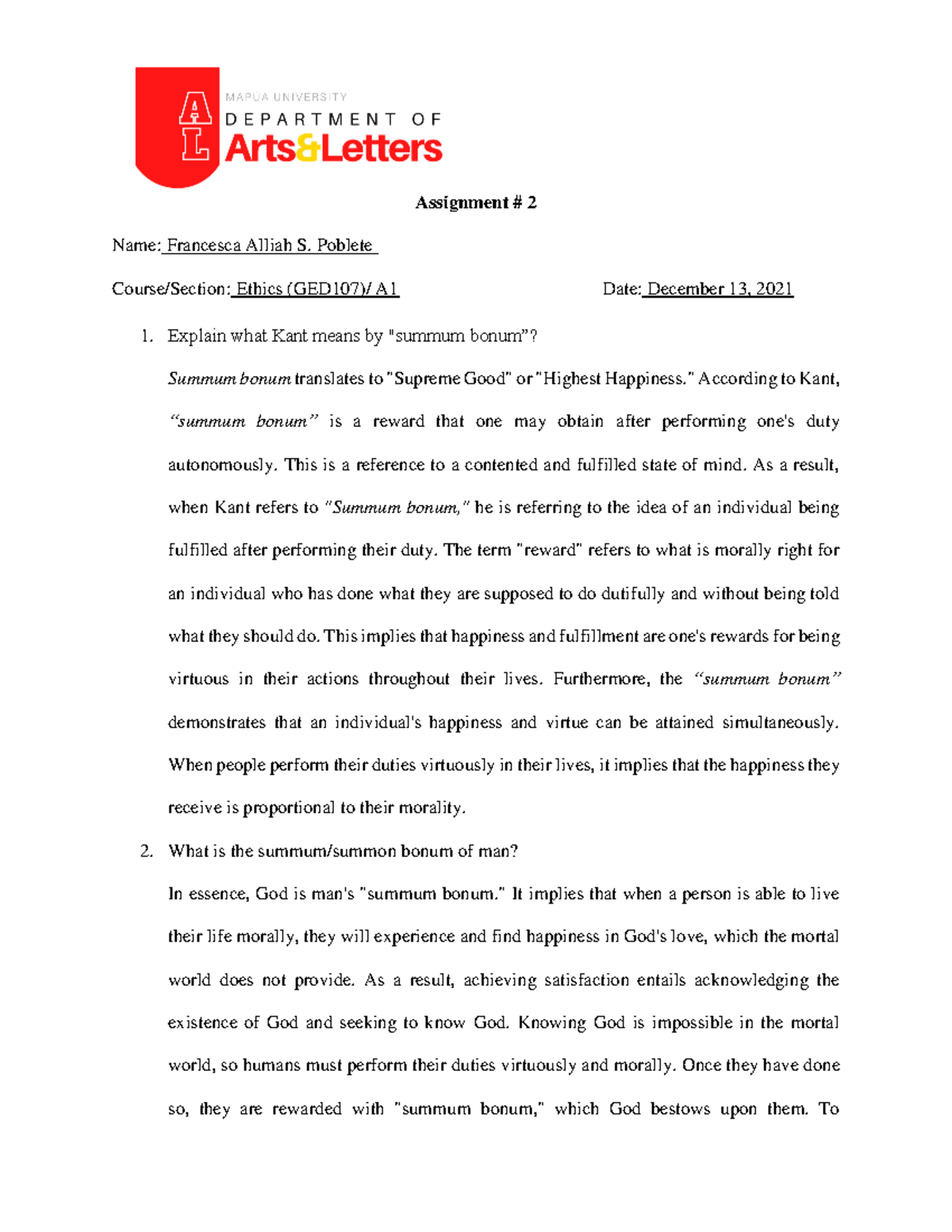 CO2 Assignment 2 Module 2 - Ethics - Mapúa - Studocu