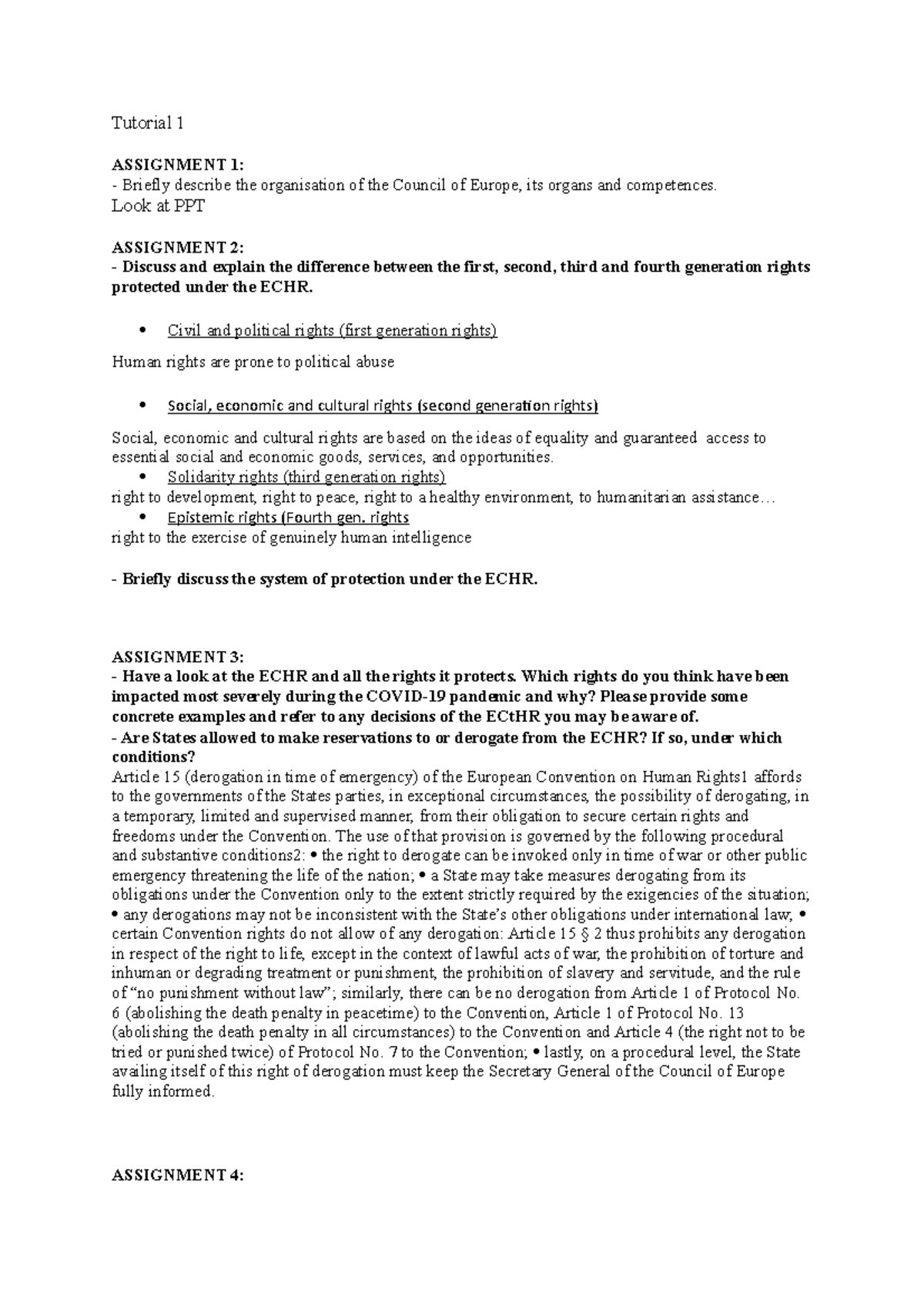 Tutorial 1 - EUHR - Tutorial 1 ASSIGNMENT 1: Briefly describe the ...