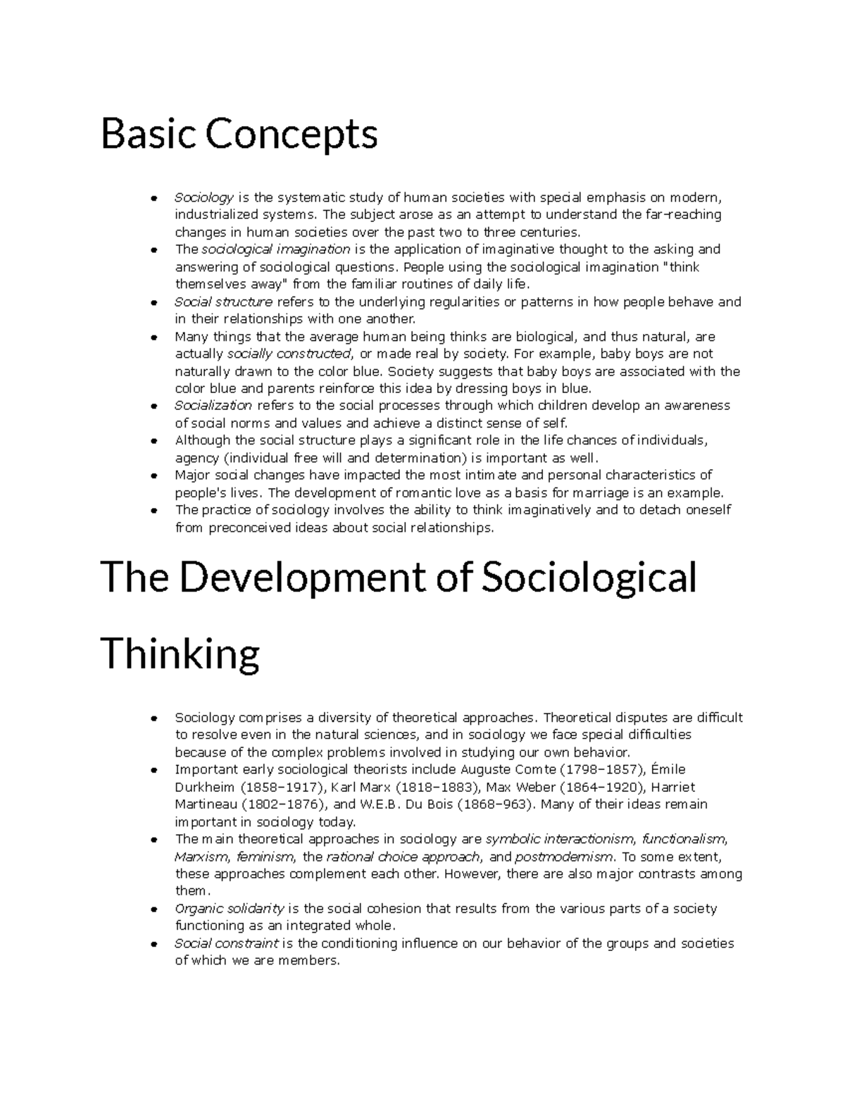 Sociology 101 Ch.1 Outline - Basic Concepts Sociology Is The Systematic ...