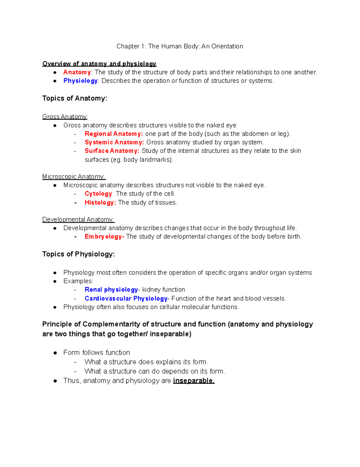Overview of Human Body Anatomy and Physiology - Studocu