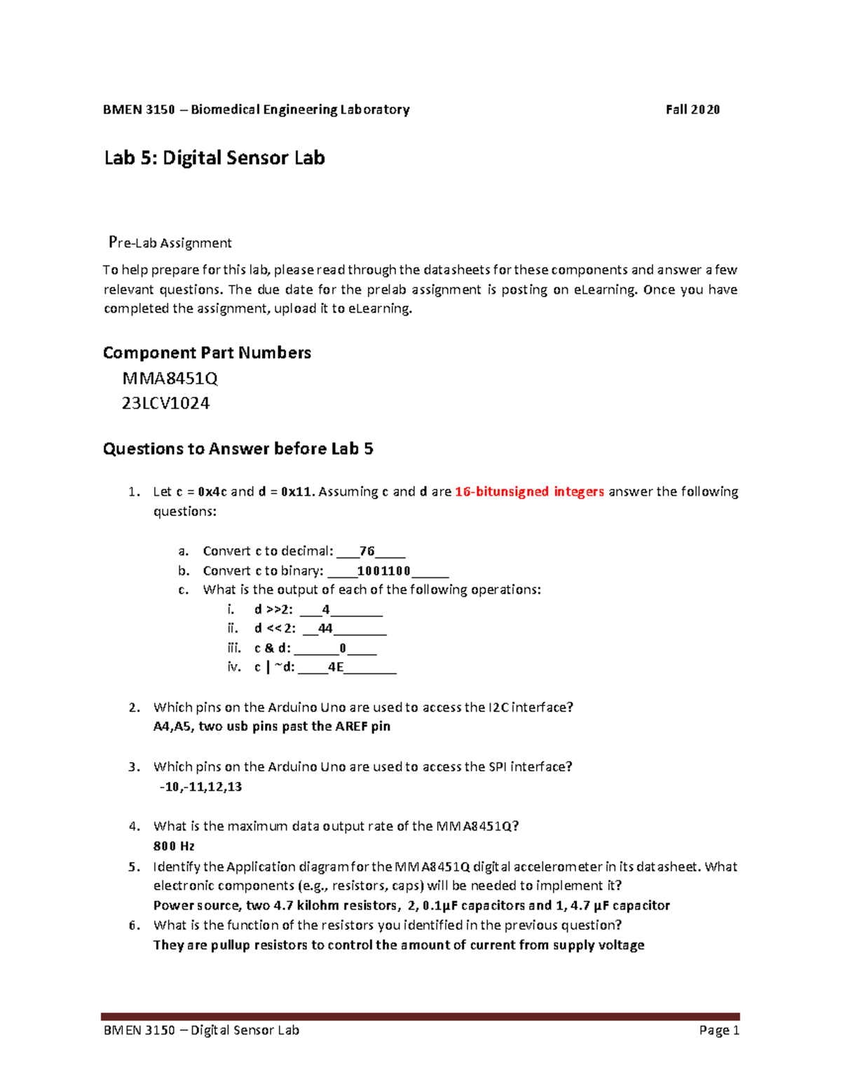 Prelab 5 - BMEN 3150 – Digital Sensor Lab Page 1 BMEN 3150 – Biomedical ...