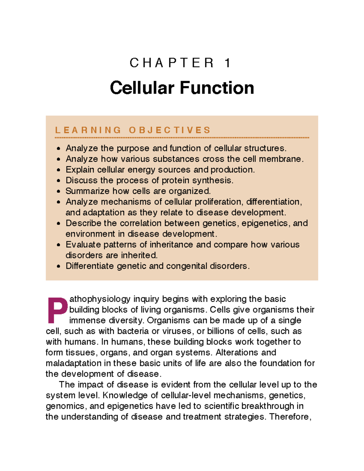 Chapter 1 - P C H A P T E R 1 Cellular Function L E A R N I N G O B J E ...