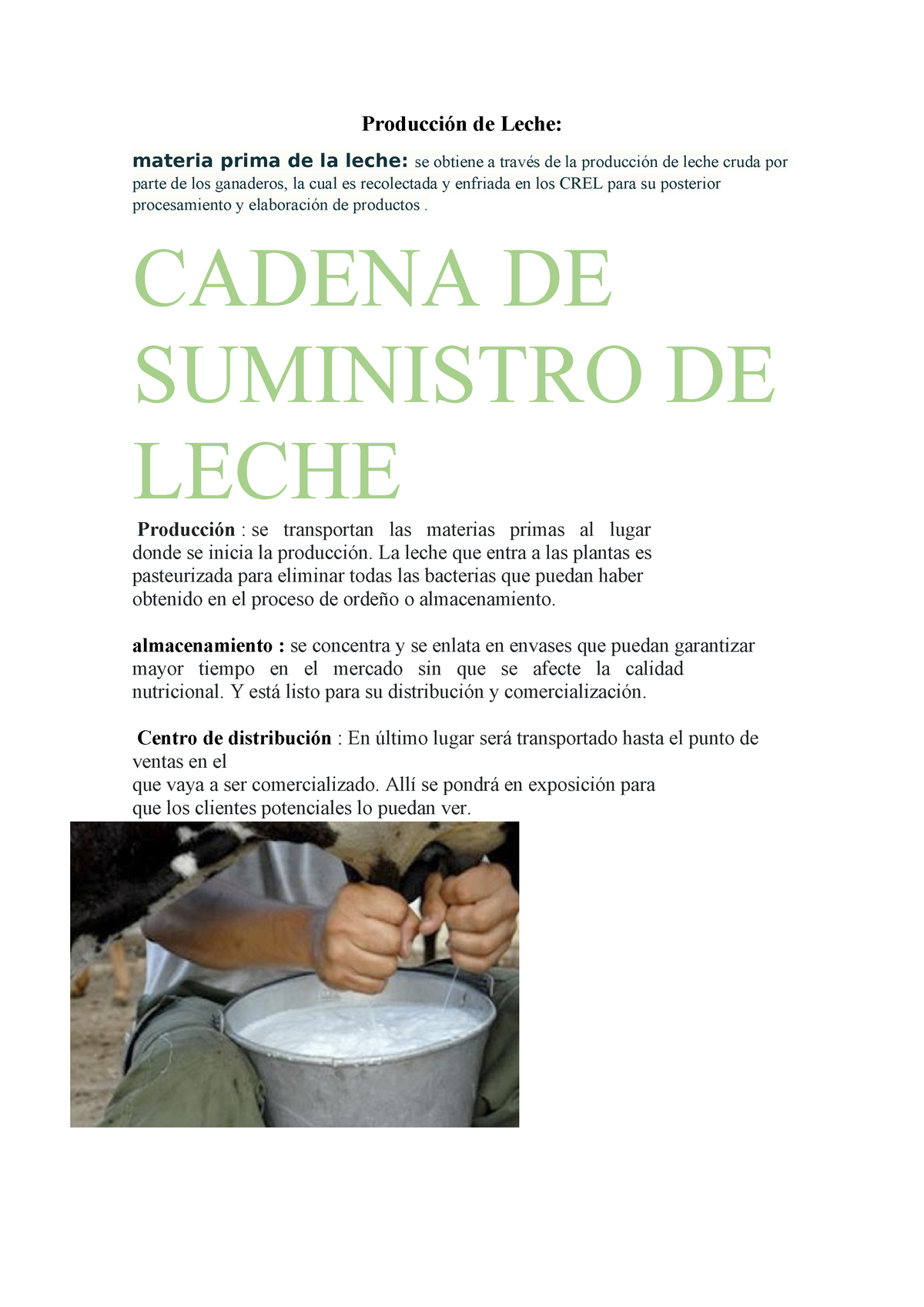 Cadena de suministro de varios productos - Producción de Leche: materia ...