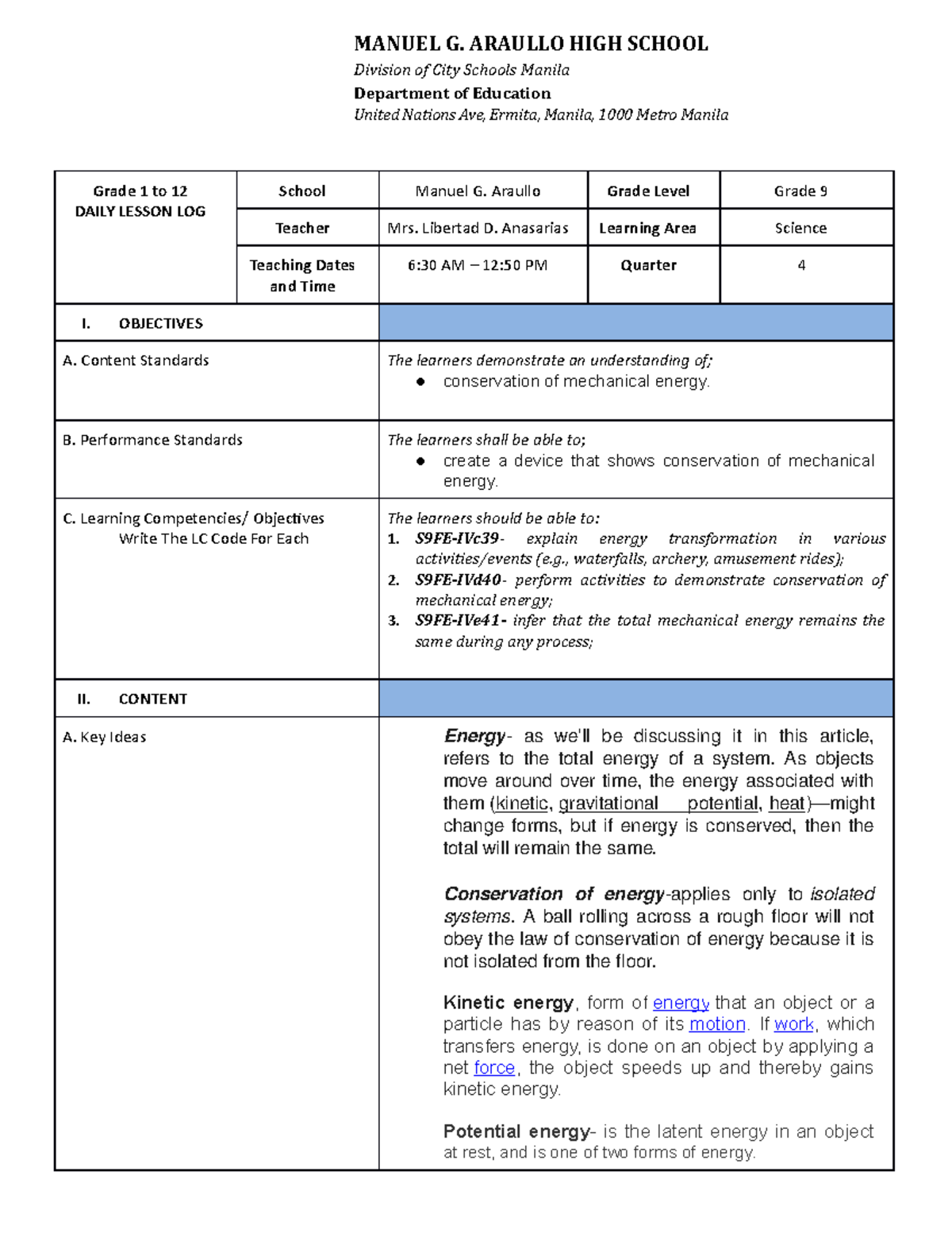 Lesson-conservation-docx - Division of City Schools Manila Department ...