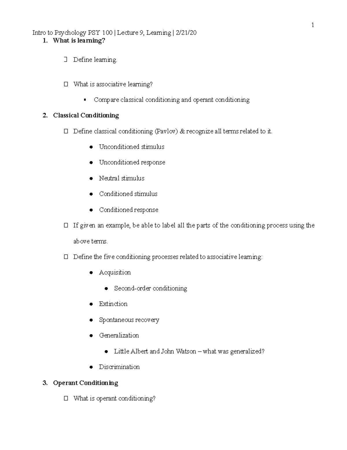 learning-outline-1-intro-to-psychology-psy-100-lecture-9-learning