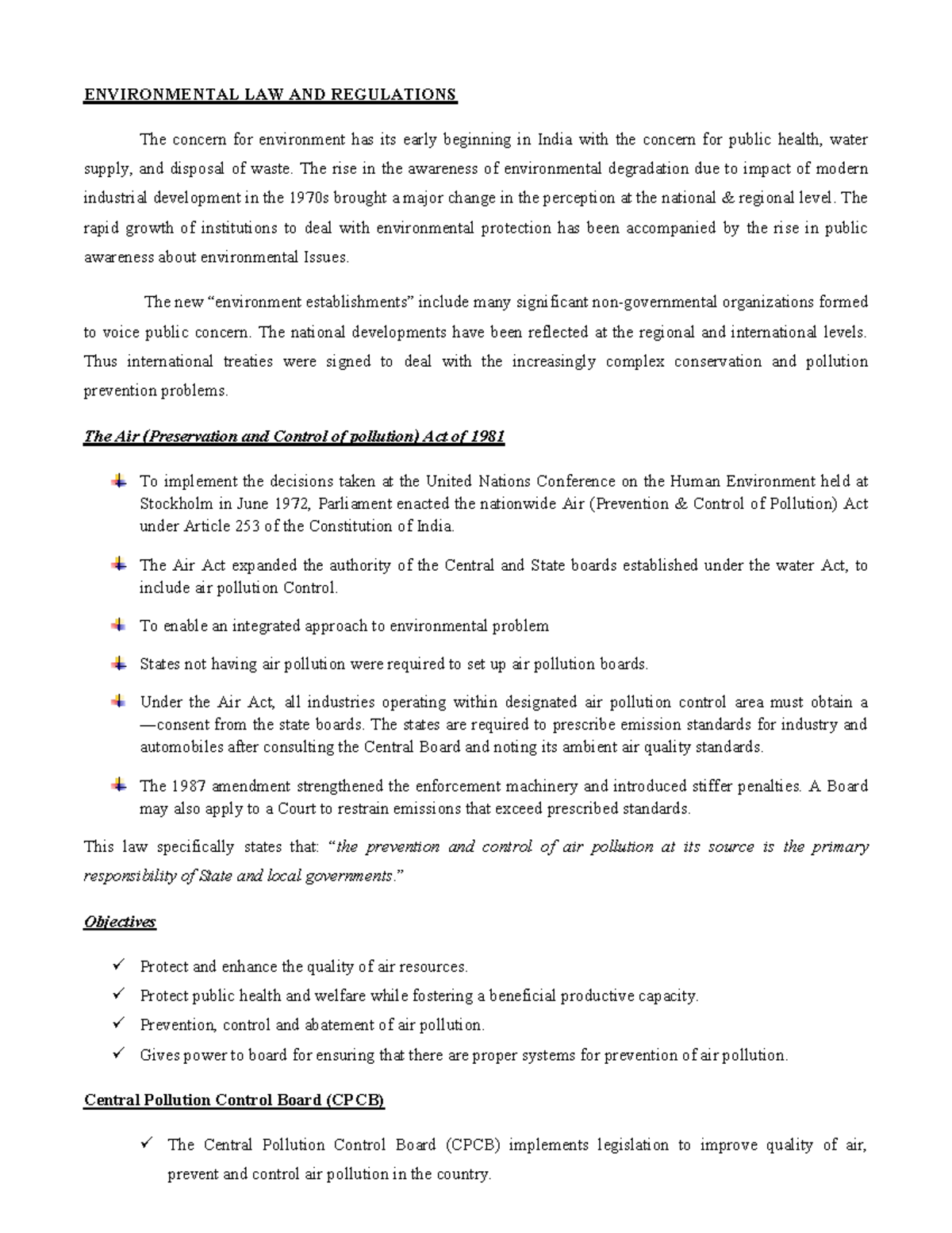 Environment laws and regulations part 2 ENVIRONMENTAL LAW AND