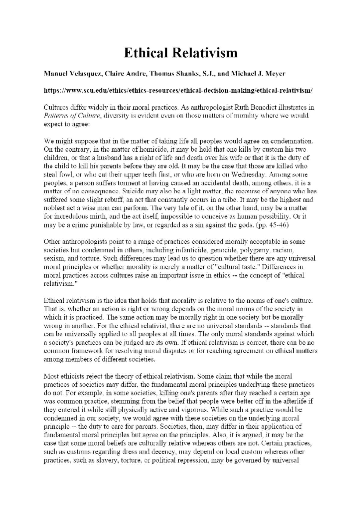 Tutorial Week 11 (Ethical Relativism) - LAW 2505 - Adelaide University ...