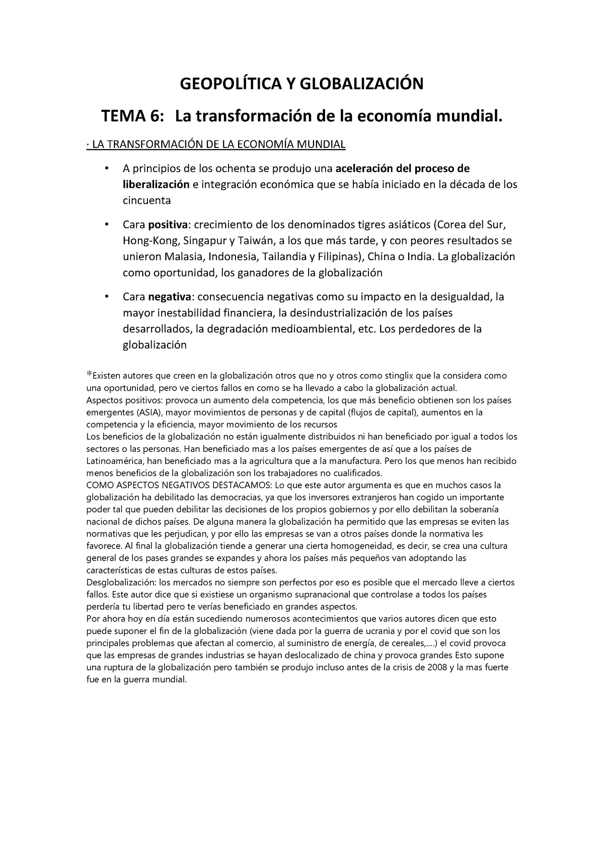 TEMA 6 GEO - Tema 6 Geopolitica Y Globalizacion Grado GIB - GEOPOLÕTICA ...