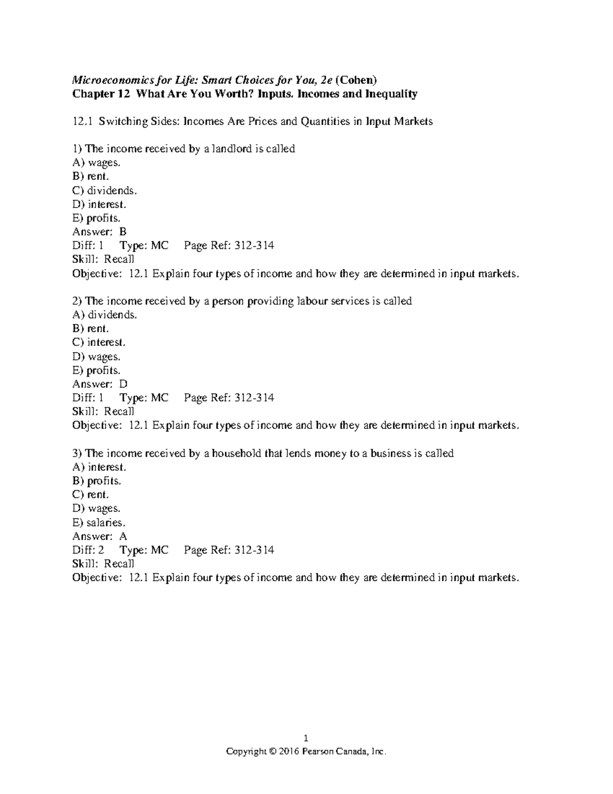 ECON1000 Chapter 12 Test Bank 2020 1 Microeconomics for Life