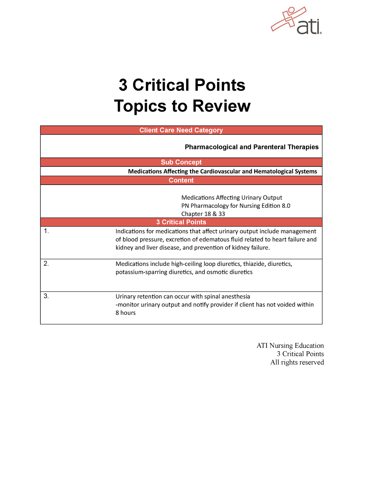 ATI 3 critical points pharmacology practice 2 3 Critical Points