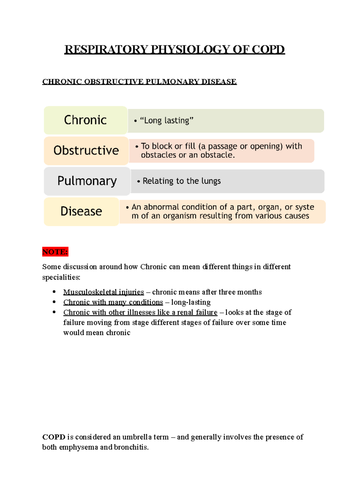 COPD Good for study for AP RESPIRATORY PHYSIOLOGY OF COPD CHRONIC