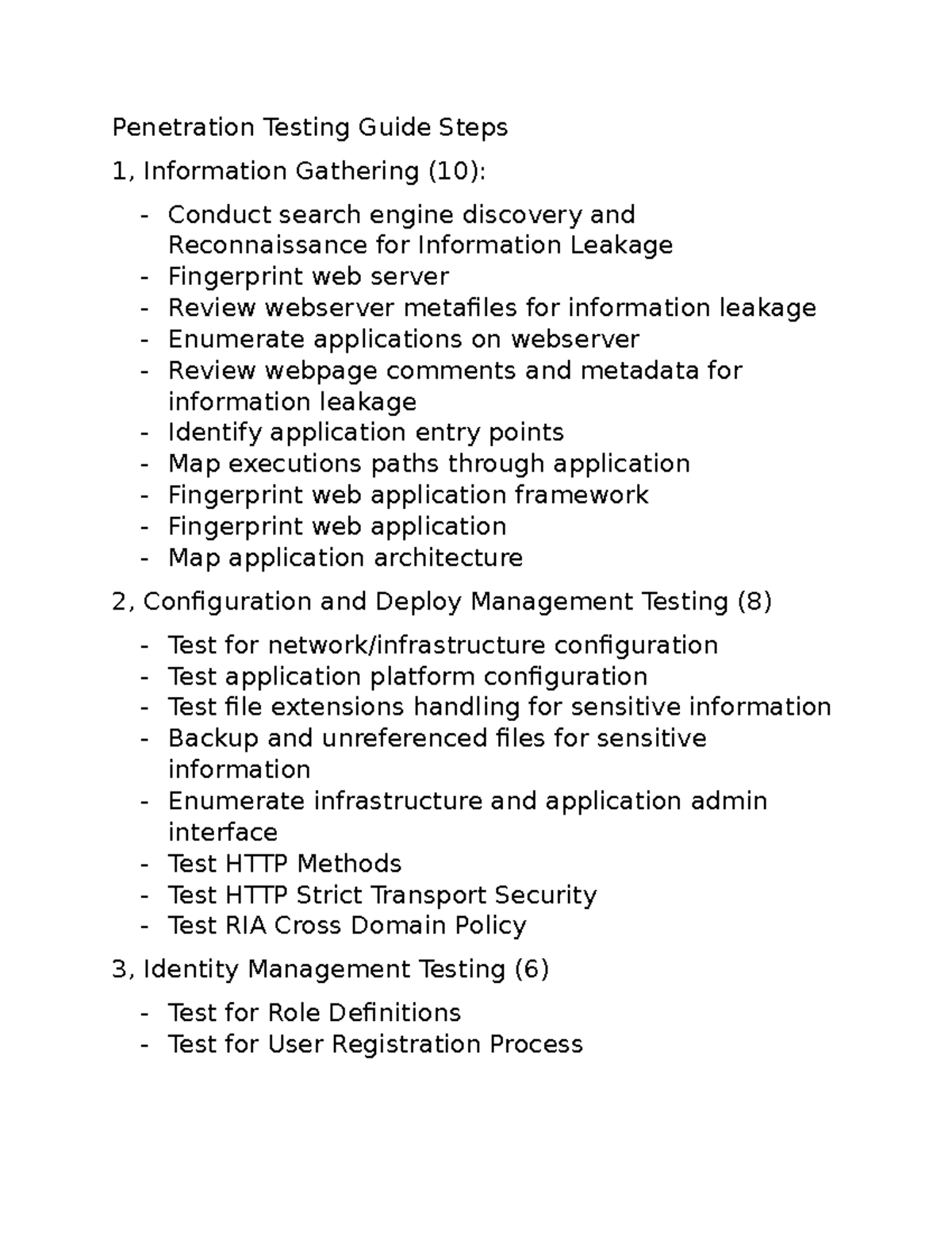 Owasp checklist penetration testing guide steps 1 information