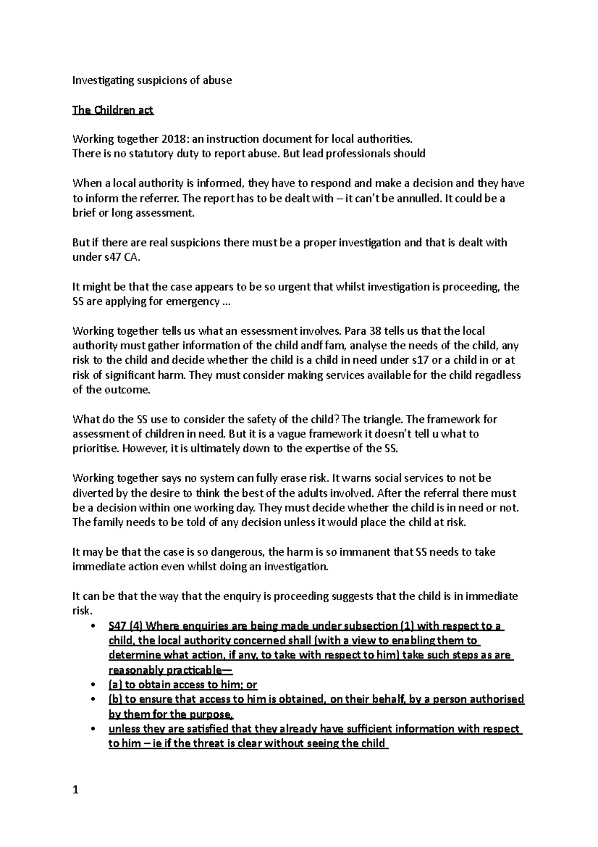 Investigating suspicions of abuse There is no statutory duty to report abuse. But lead Studocu