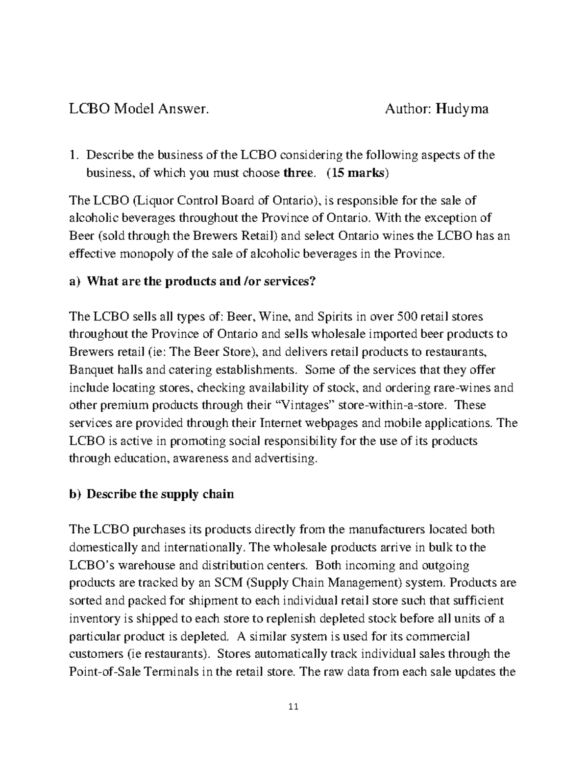 Lcbo Model Answer LCBO Model Answer. Author Hudyma Describe the