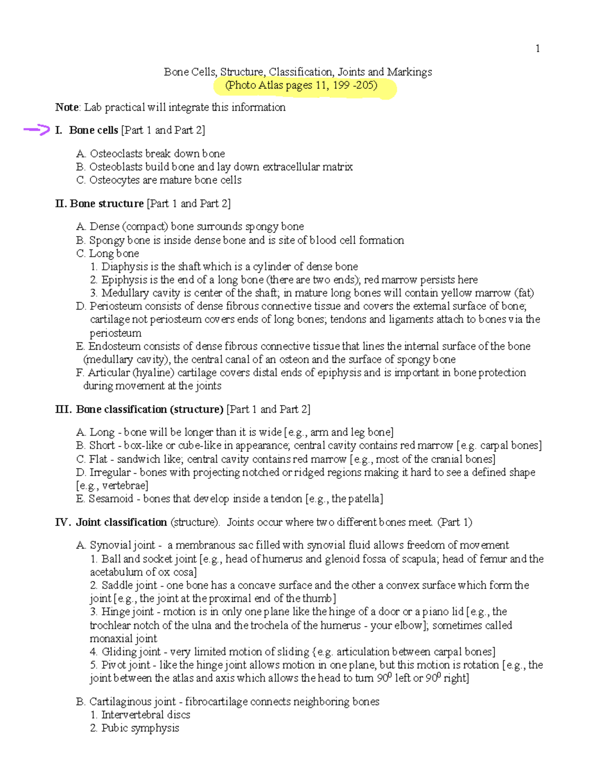 Wk6-7-Bone Checklist - lab - Bone Cells, Structure, Classification ...