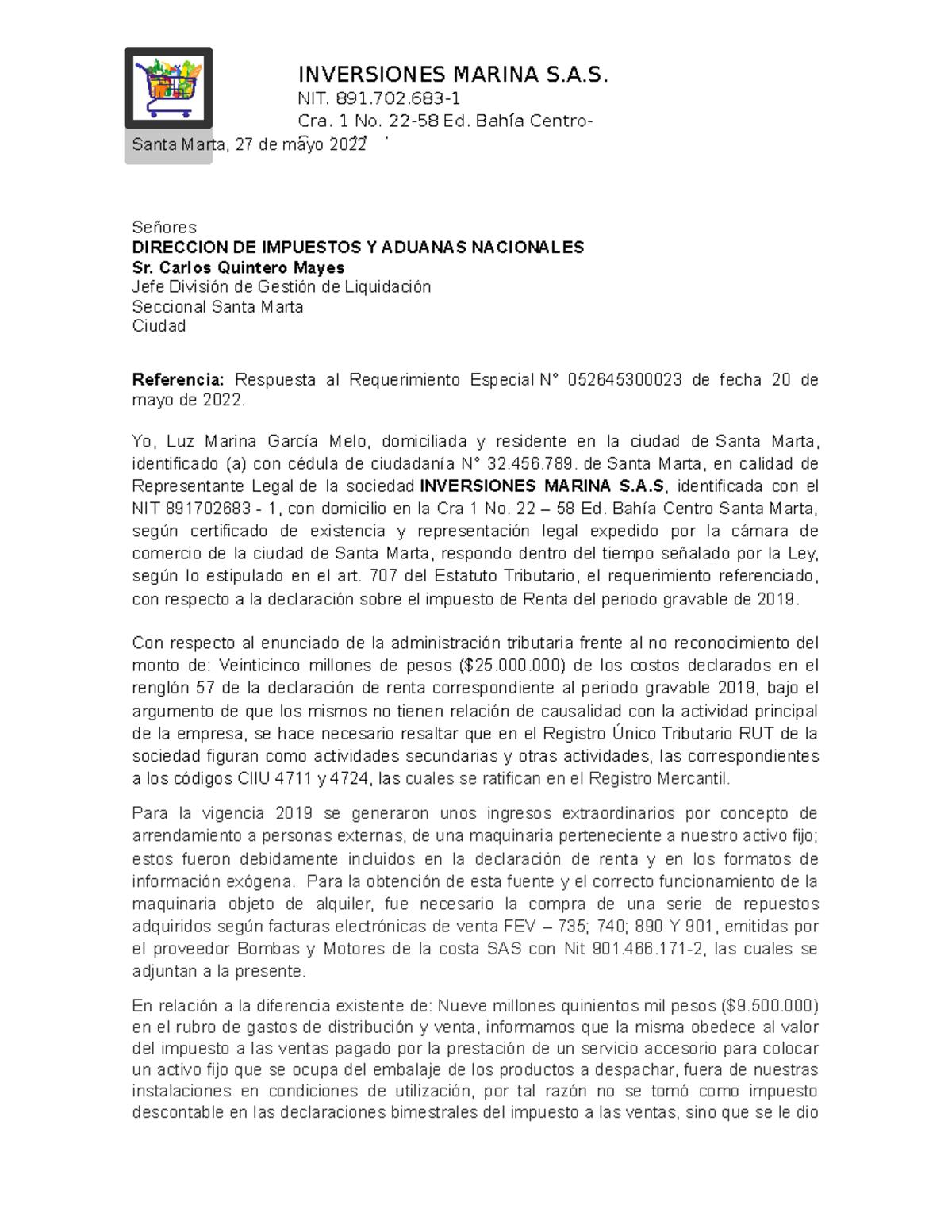 Respuesta Al Requerimiento Especial Santa Marta De Mayo Se Ores Direccion De