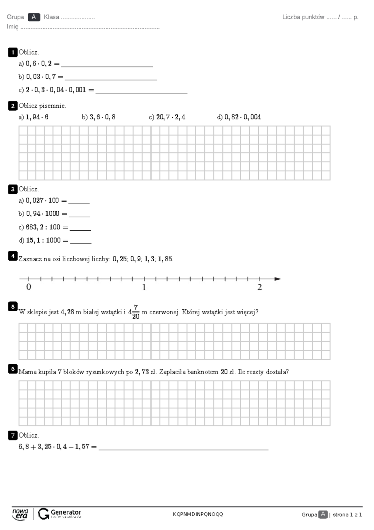 Sprawdzian Online Z Ułamków Dziesiętnych
