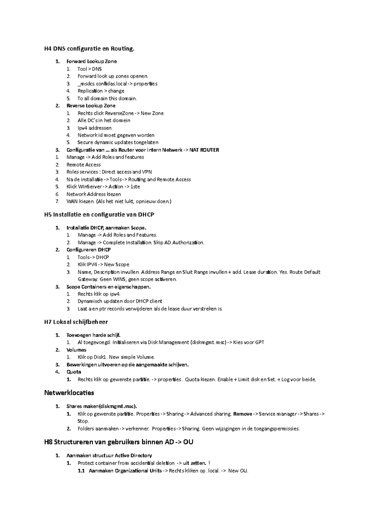 Cheat Sheet - H4 DNS coniguraie en Rouing. 1. Forward Lookup Zone 1 ...